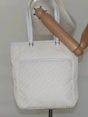 Christian Dior Trotter Canvas Tote Bag White Silver Auth mr1118V